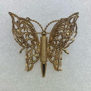 Vintage Monet gold tone filigree butterfly brooch
